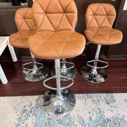 Set of 4 Modern PU Leather Swivel Bar Stools with Footrest