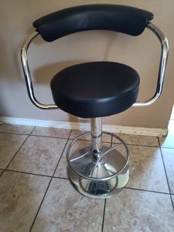 Black Leather Swivel Bar Stool with Back