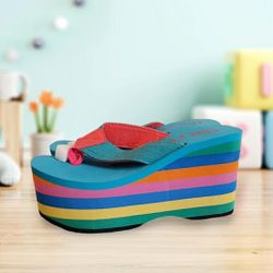 Womens Casual High Wedge Heel Platform Beach Rainbow Flip Flops Sandals  (Size 6) $40 Oh Best Offer