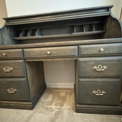 Vintage Roll Top Desk - Solid Wood, Excellent Condition