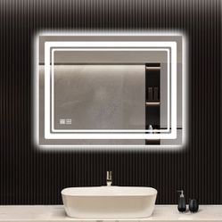 LED Bathroom Mirror - 28 x 36 Inches Vanity Mirror with Lights - Stepless Dimmable, Anti-Fog, Waterproof Wall Mounted Lighted Makeup Mirror – Long Las