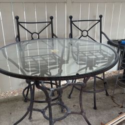 Outside Metal Bartop Table And Two Stools