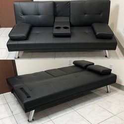 $155 (New) Futon sofa bed convertible folding recliner couch living room furniture, size 65x30x31” 