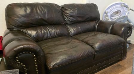 Brown leather couches