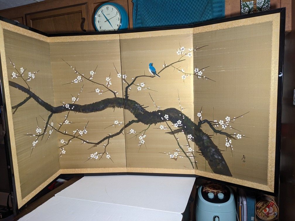 PENDING Vintage Japanese Screen Or Wall Hanging Art