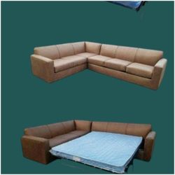 BRAND NEW 7X9FT AND 9X5.5FT SECTIONAL SOFA CHAISE WITH SLEEPER, DAKOTA CAMEL LEATHER. CUSTOM MADE AVAILABLE
