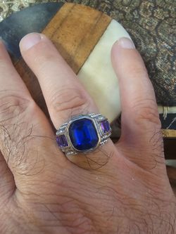 Silver-Tone Ring with Blue and Purple Stones