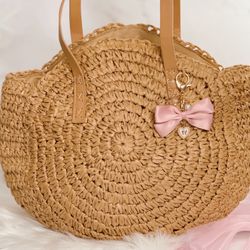Boho Strap Tote Bag Chic With Bow Keychain Accessorie