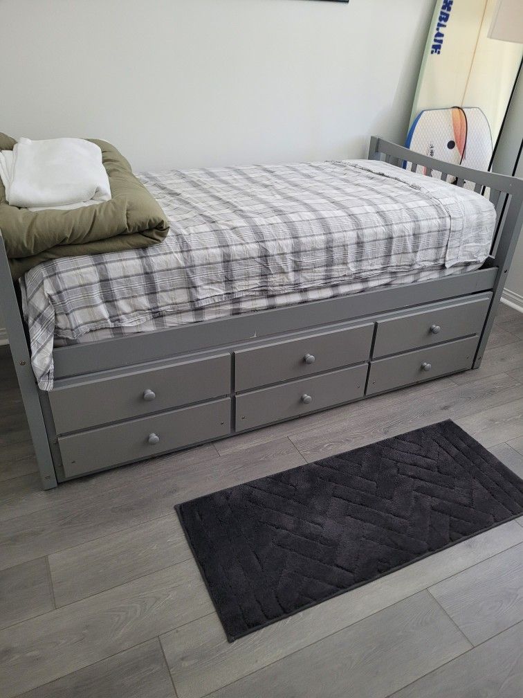 Twin Size Bed Frame w Trundle Bed + Drawers