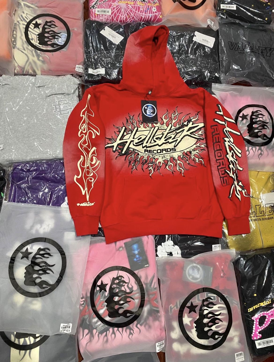 hellstar red records flame hoodie