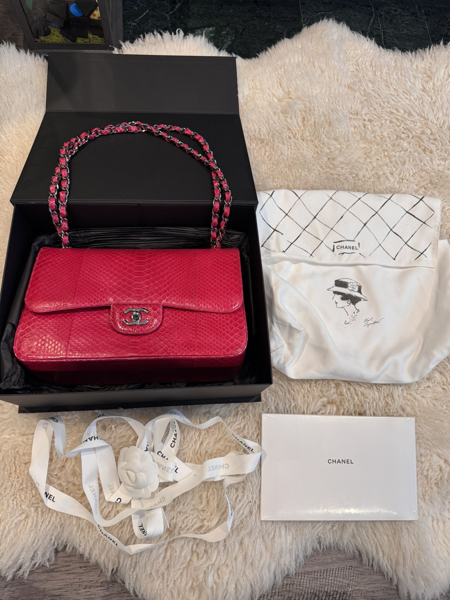 Chanel Pink Snakeskin Flap Bag