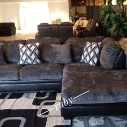 By Ashley Kumasi Smoke 2 Piece Sectional Couch With Chaise| Brand New 