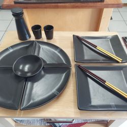 Black Porcine Sushi And Sake Set!!! LIKE NEW 