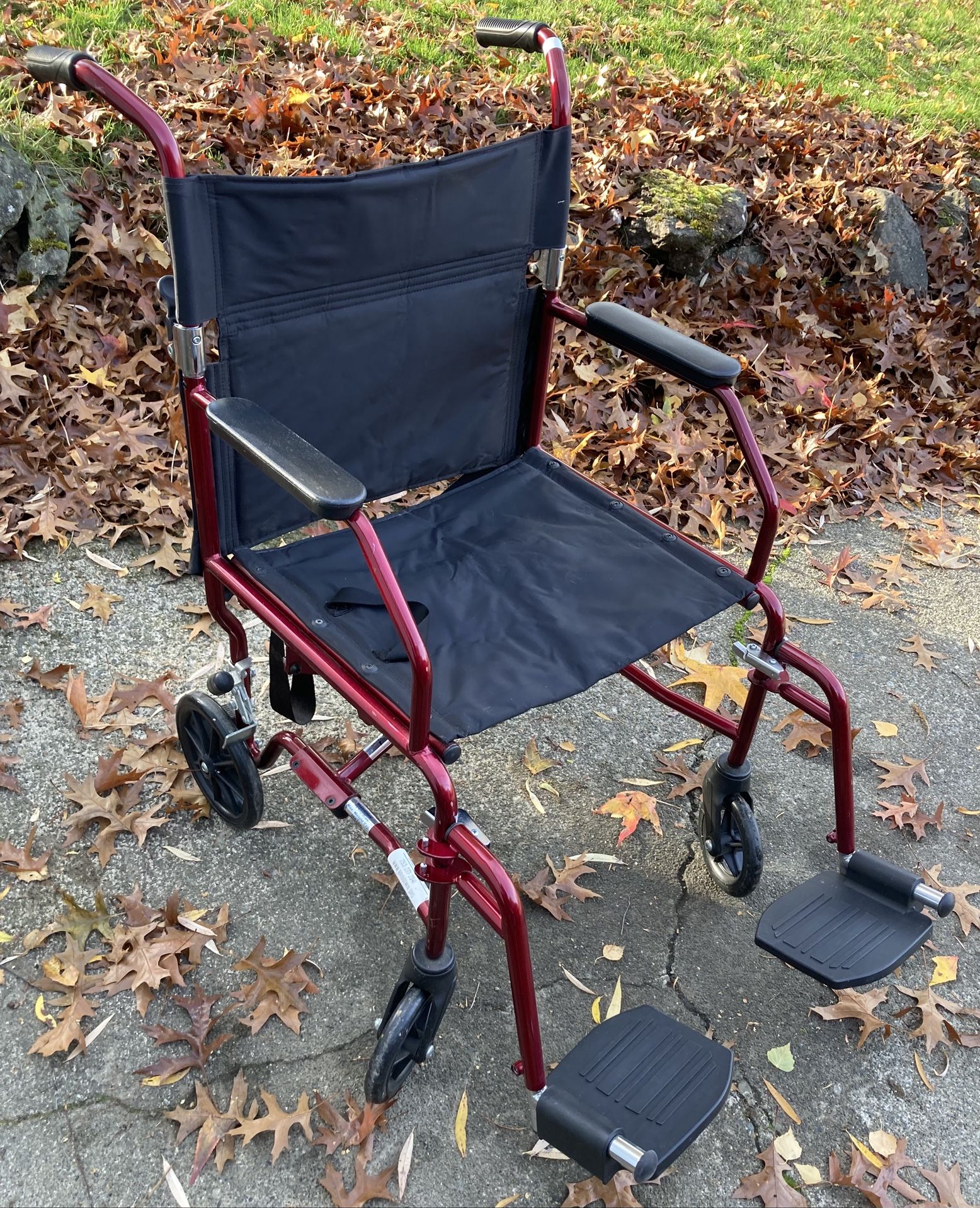 Pending: Transport Chair MEDLINE Red Folds Up (Small Wheelchair)