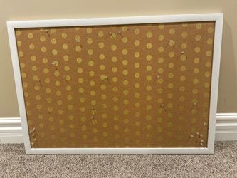 Cork Board with White Frame Gold Polka Dots