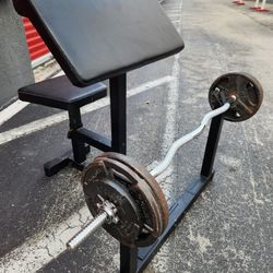 Home Gym Combo: Bicep Curl Rack with EZ Curl Bar and Plates