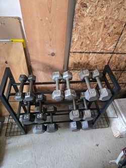 5lb thru 35lb Metal Hex Dumbbell Set With Dumbbell Rack