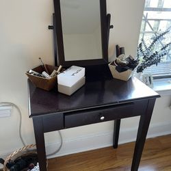 Dark Wood Vanity w/ White Chair