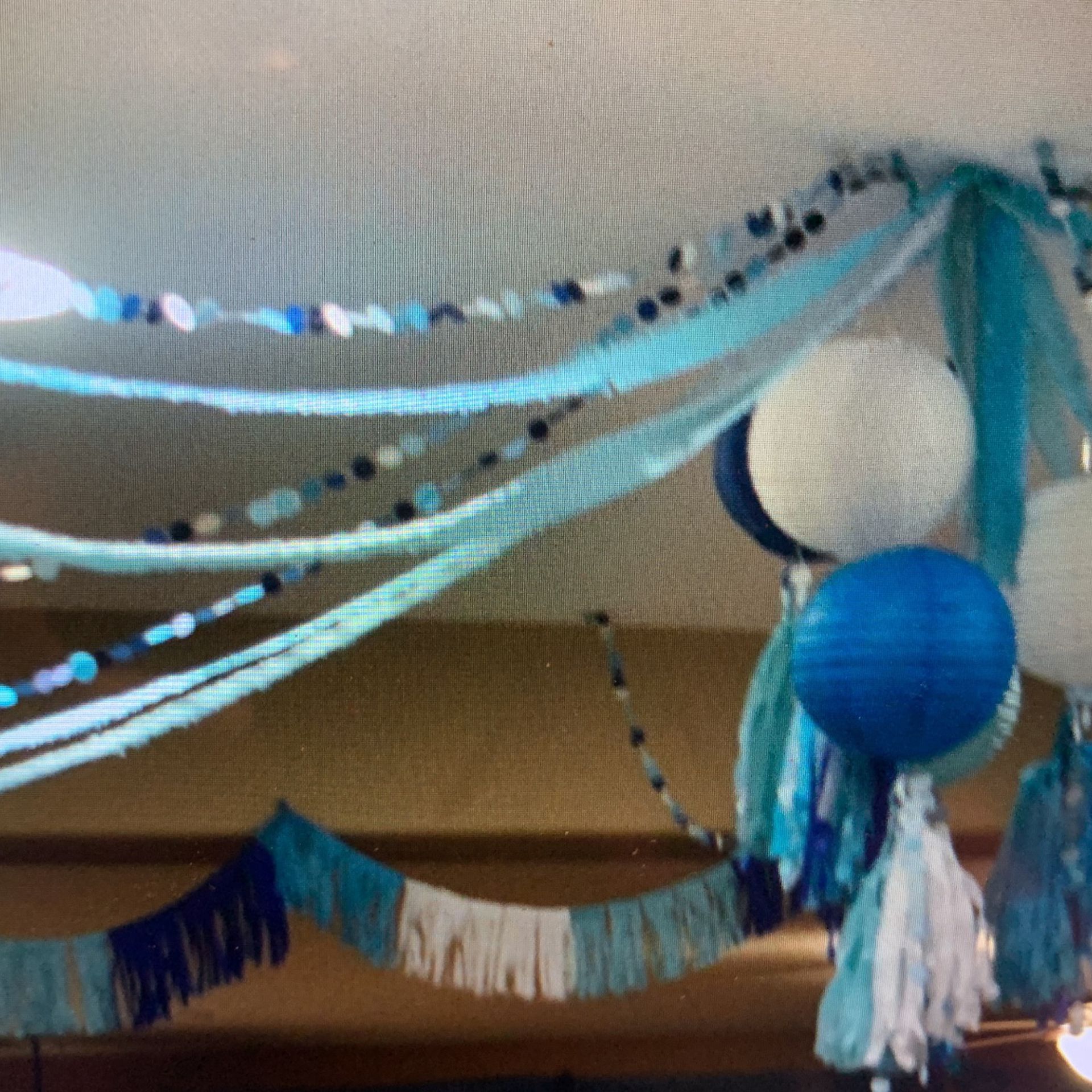 Blue aqua white party decor garlands