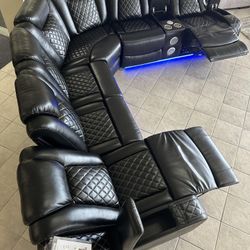 Orion Black Power Reclining Sectional Sofa with Led /P
