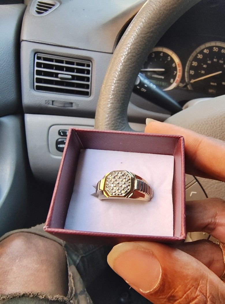 Brand New Mens 10kt Diamond Italian Gold Ring Size 10