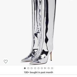 Silver high heels boots