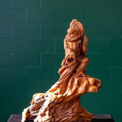 Large Hand Carved Bodhidharma - Solid Wood Statue - Delivery Available