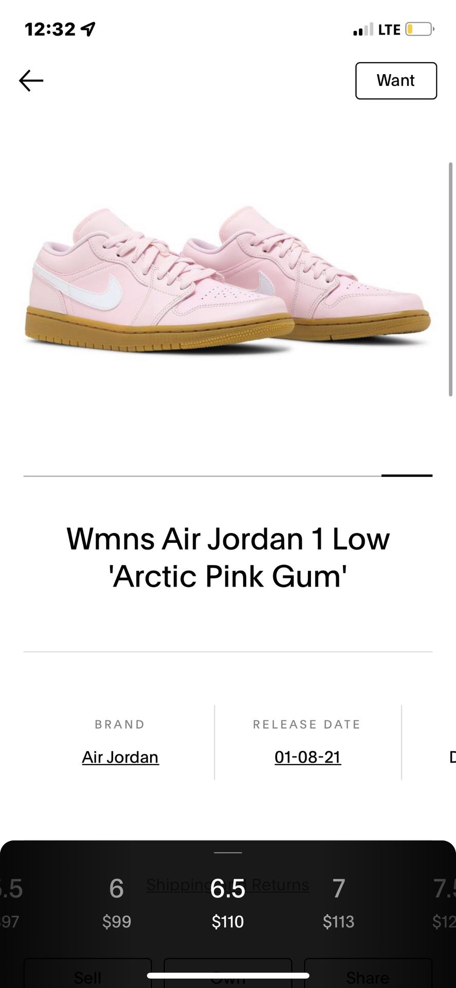 Jordan 1 Low Artic Pink