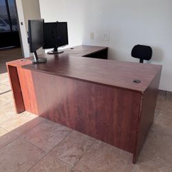 L SHAPE WOOD DESK 66" L BOTH SIDES