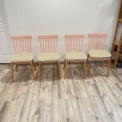 4 Chairs With Cushion Simpol Home DSW Armless Modern Plastic Chairs with Wood Legs for Living, Bedroom, Kitchen, Dining,Lounge Waiting Room, Restauran