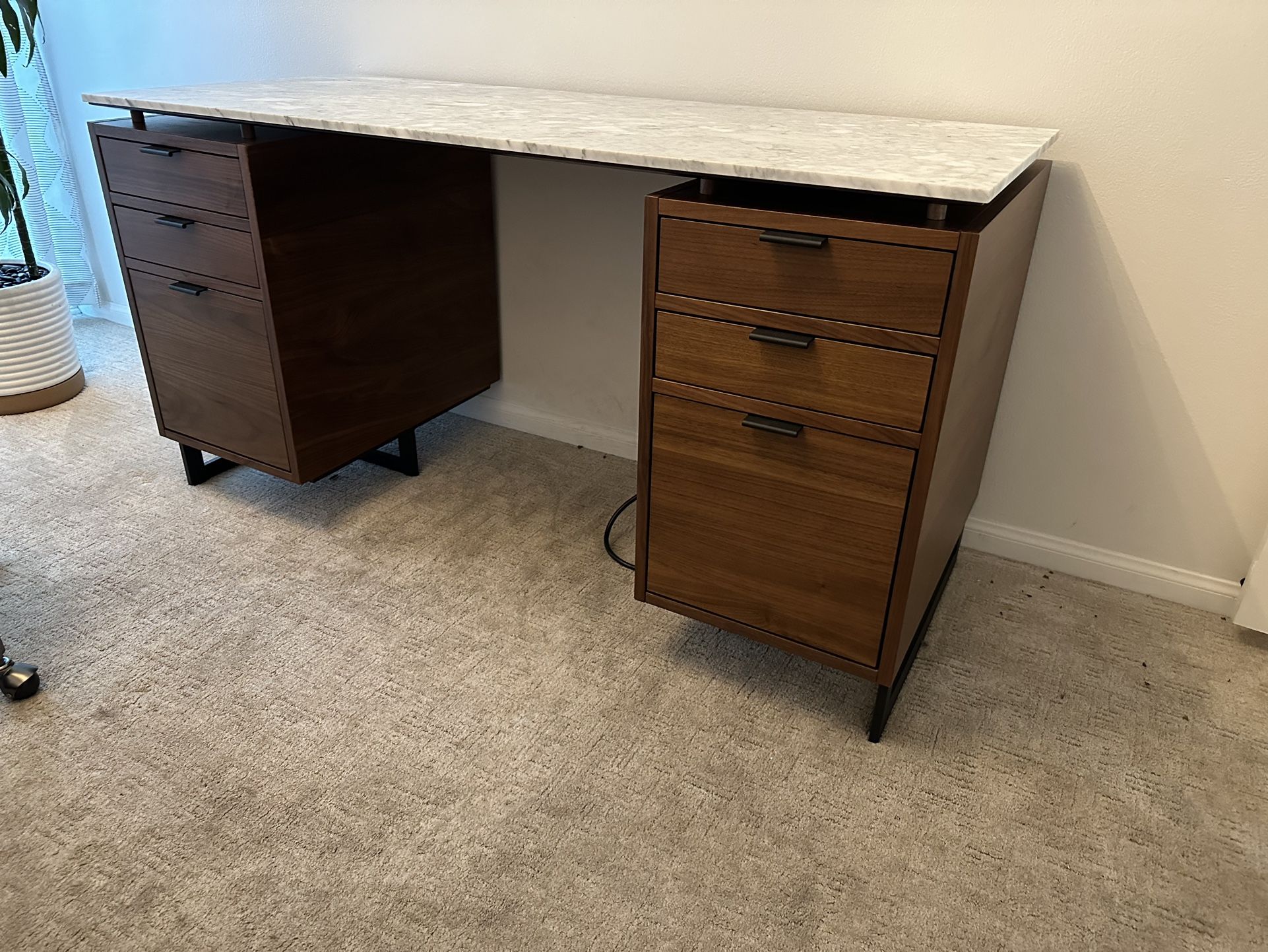 CB2 Fullerton Walnut Marble Desk