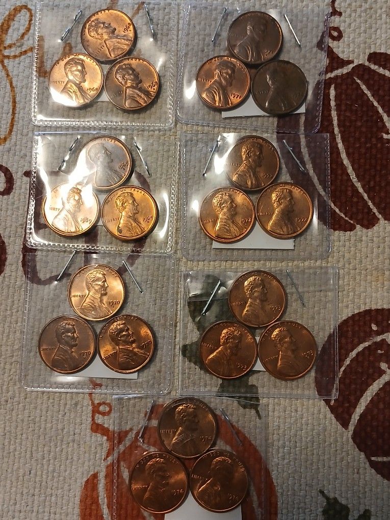 Lincoln Penny Del 1968 Al 1974. P,D,S,CADA UNO $5.00 EACH. 