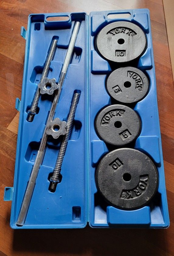 30-100lb. YORK WEIGHT SET (BARBELLS/DUMBELLS)- LIKE NEW