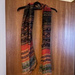 Vintage Long Voile Tribal Aztec Scarf Or Shawl(70”x40”)