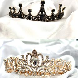 Set Of 2 Tiaras / Black And Gold For Hair Accessories / Quinceaneras 15 , 16 , Photoshoots