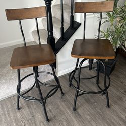 Wooden And Metal Swirl Counter Bar Stools
