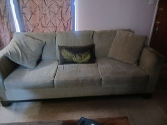 Upholstered Sofa with Dark Wood Legs