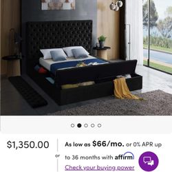 Queen Size Black Velvet Bed