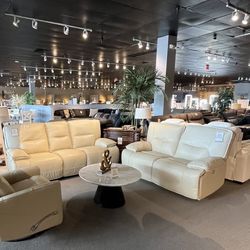 Beige Power Reclining Sofa And Loveseat 