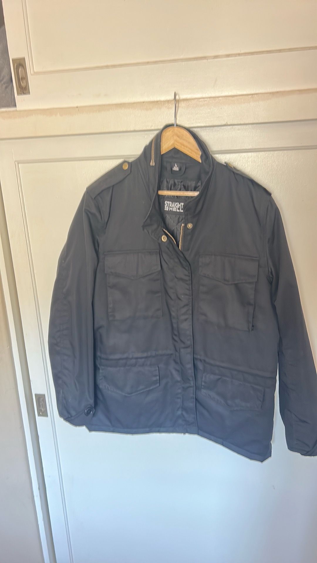 Straight To Hell Black Men's Jacket L Zipper Button Zip Lined Solid