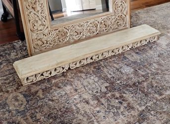 Vintage Wood Carved Mirror w Matching Shelf