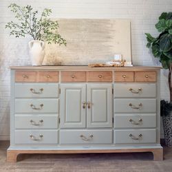 Vintage Large Sized Dresser 12 Drawer Sage Green