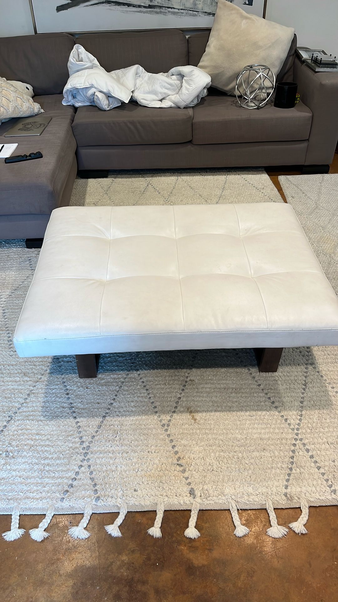 White Leather Ottoman