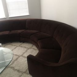 Semi Circle Sofa, Chairs, Table, Glass Hutch