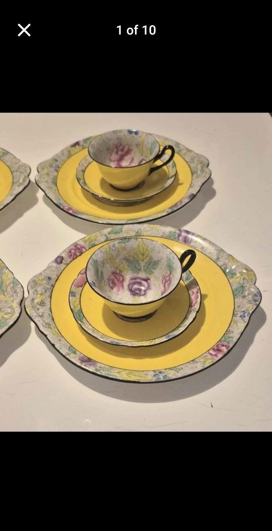 2 Shelley Gainsborough TEA SETS with Platter/ Plates- 6 Piecee