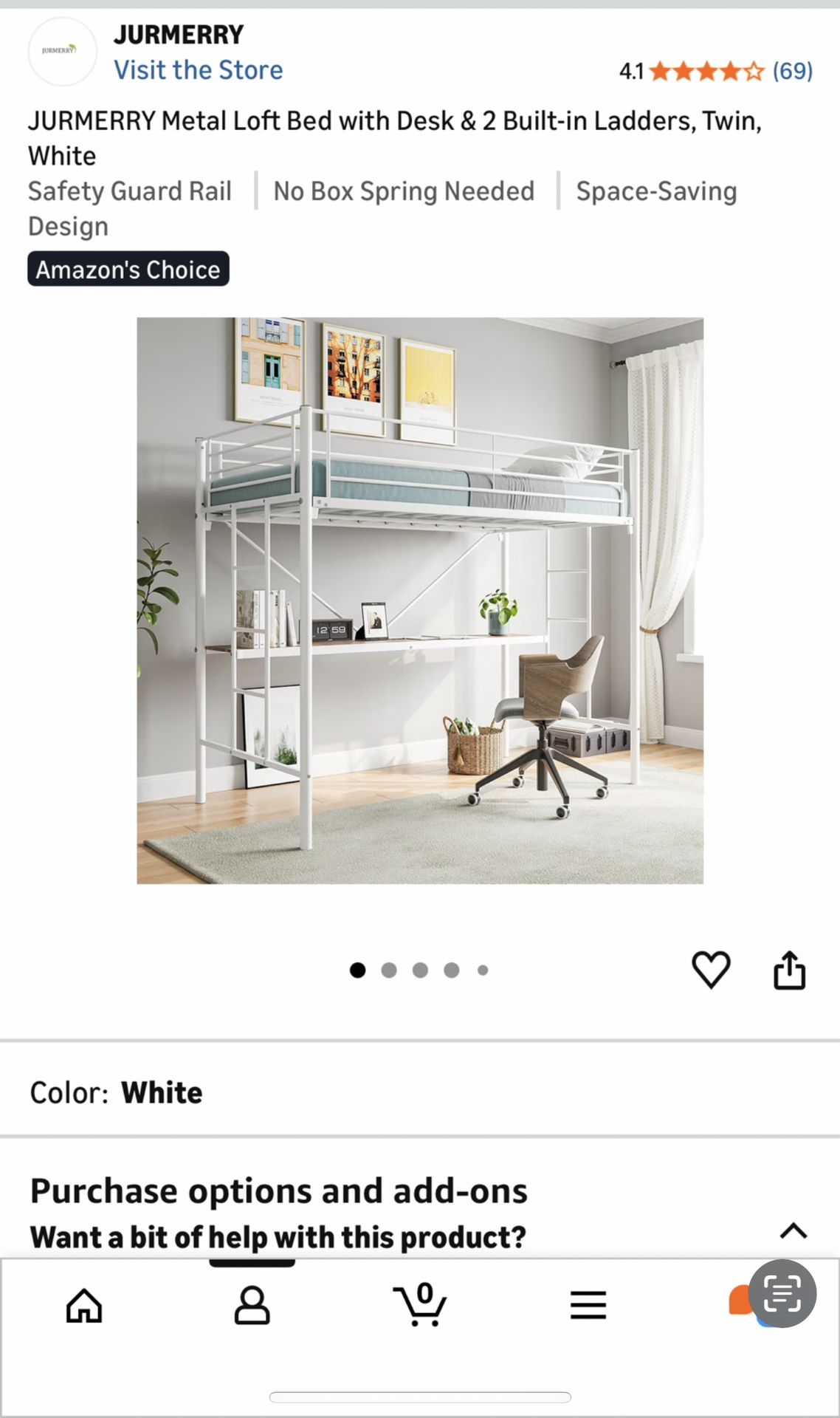 JURMERRY TWIN METAL LOFT BED 