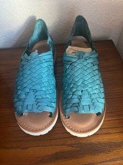 Turquoise Woven Leather Huarache Sandals