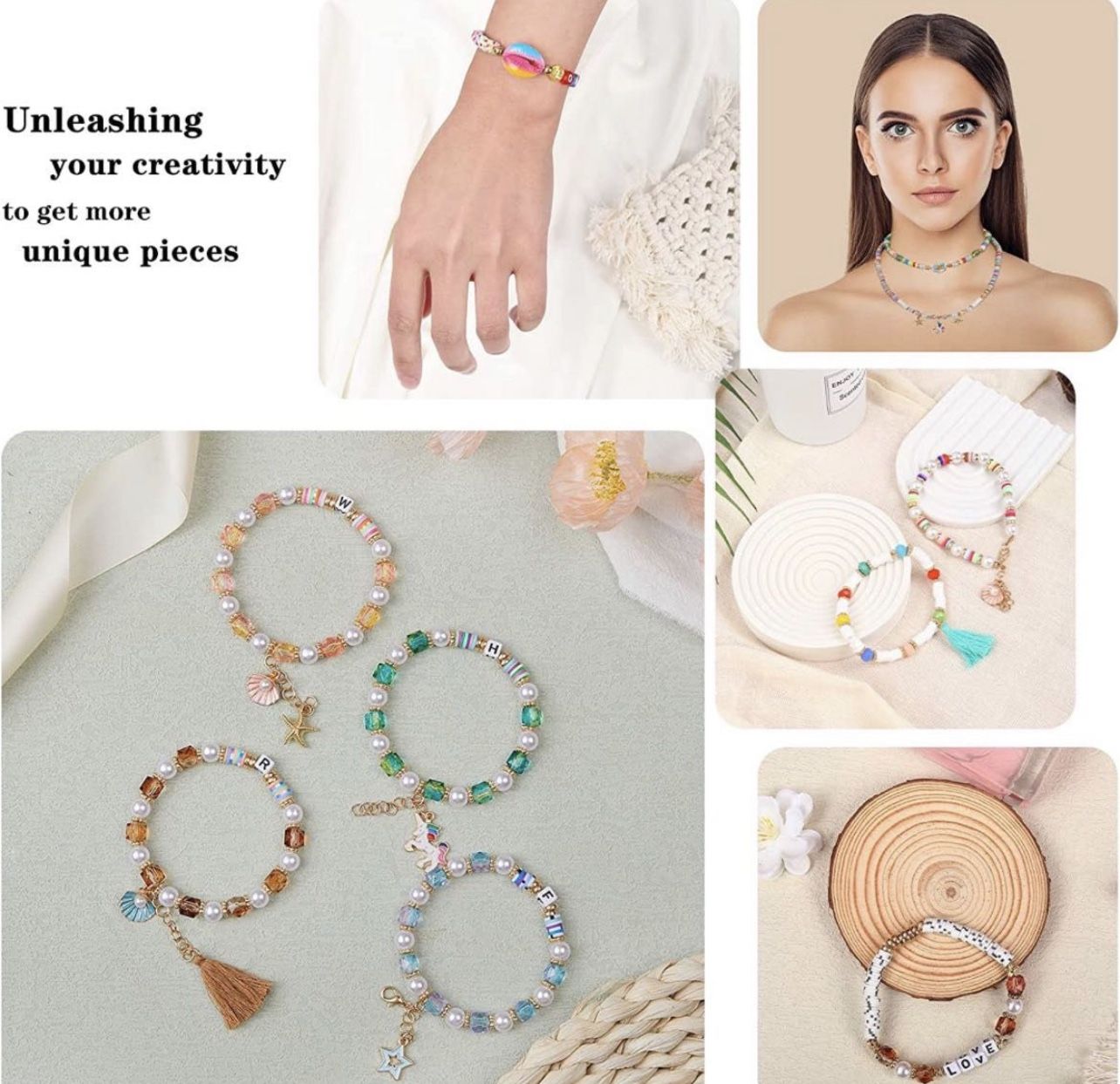 6700 Pcs Clay Beads Kit for Bracelet Making,28 Colors Flat Polymer Heishi Beads Letter Beads Evil Eye Beads White Pearl, Jewelry Making Kit with Penda