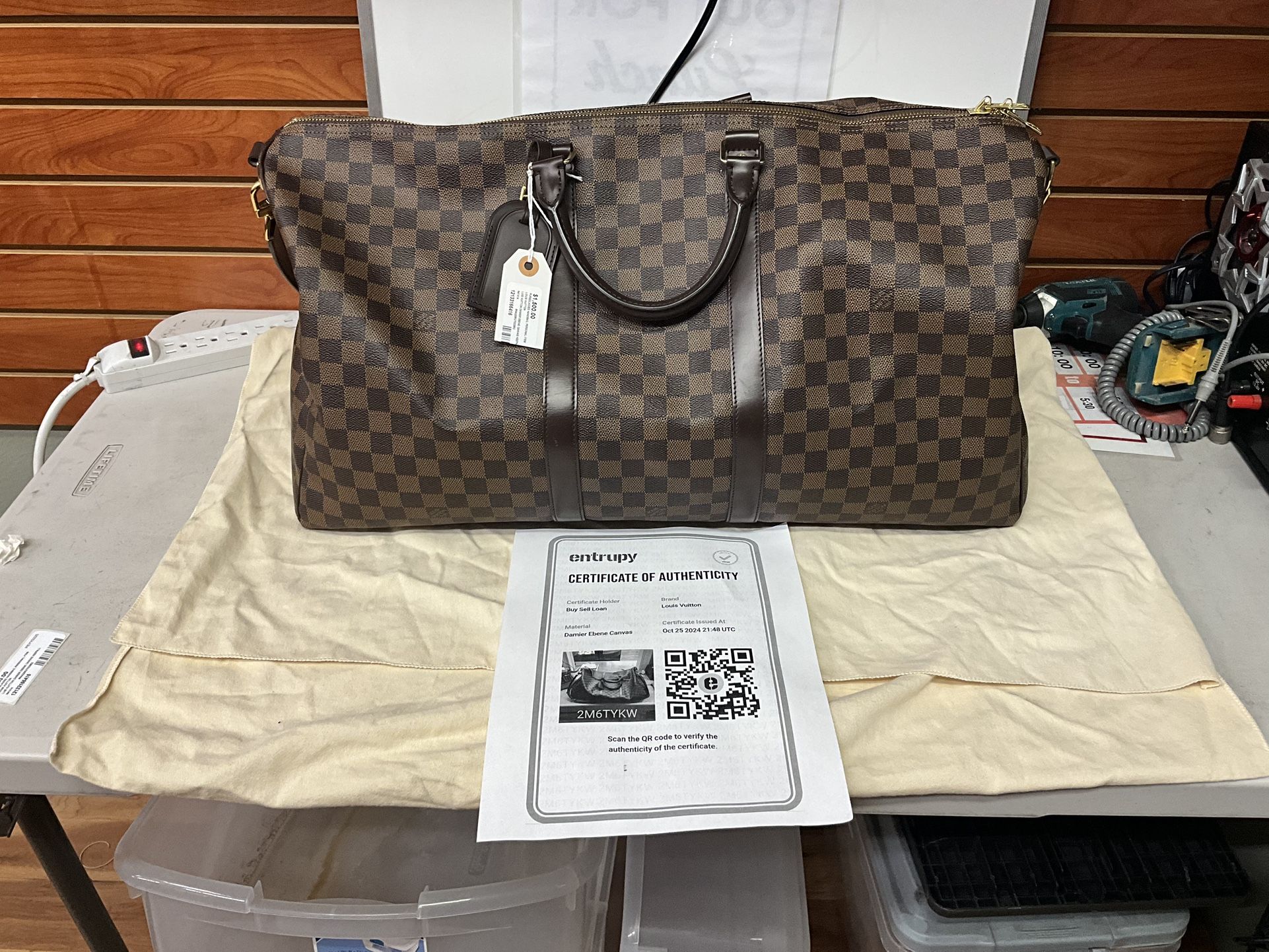 Louis Vuitton Damier Ebene Canvas Keepall Bandouliere 55 Duffle Bag