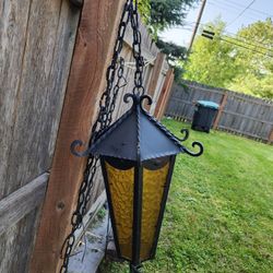 Wrought Iron Spanish Stain Glass Ceiling Lanturn. 

